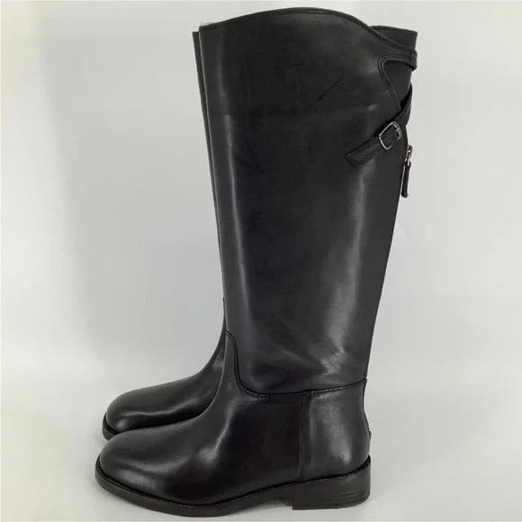 Free People Faded Black Everly Equestrian Boots Leather Zipper Back - Picture 6 of 16